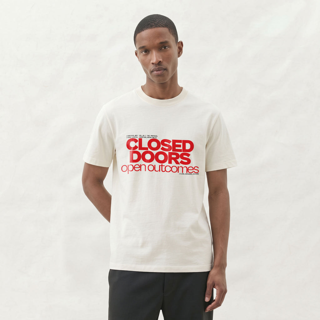 CLOSED DOORS OPEN OUTCOMES | Unisex Regular Fit Minimalist T-Shirt | Vol. 2