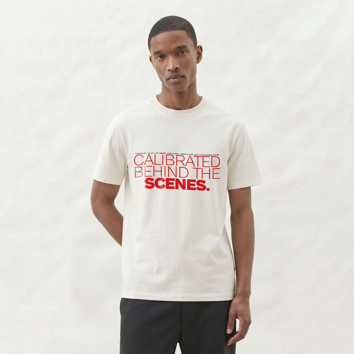 CALIBRATED BEHIND THE SCENES | Unisex Regular Fit Minimalist T-Shirt | Vol. 2