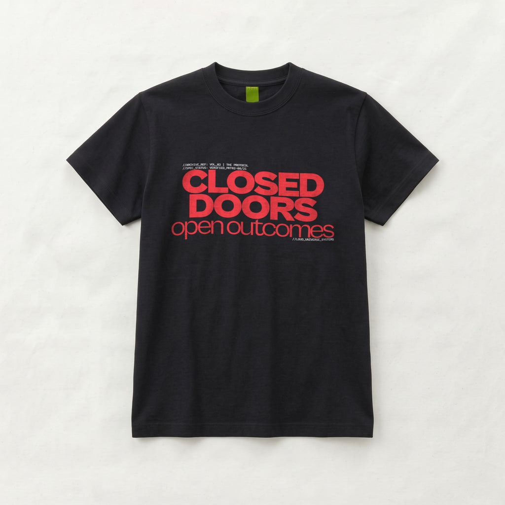 CLOSED DOORS OPEN OUTCOMES | Unisex Regular Fit Minimalist T-Shirt | Vol. 2