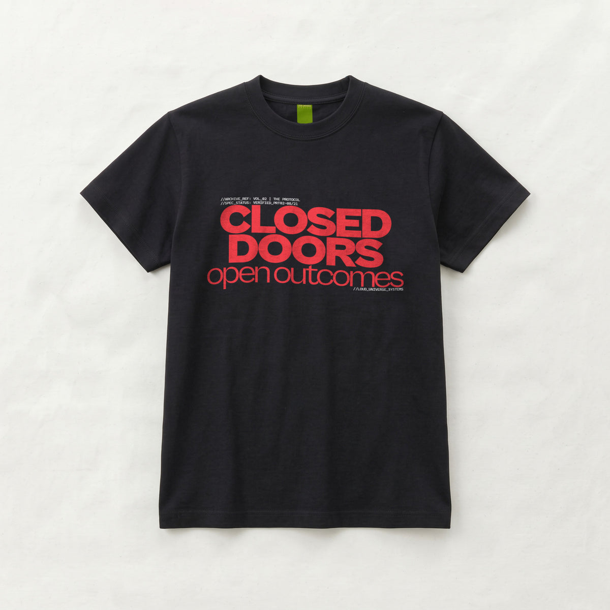 CLOSED DOORS OPEN OUTCOMES | Unisex Regular Fit Minimalist T-Shirt | Vol. 2