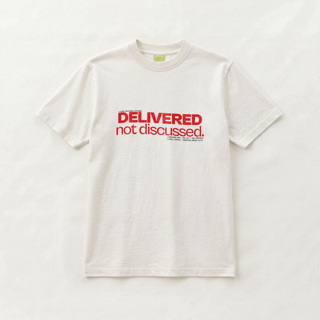 DELIVERED, NOT DISCUSSED | Unisex Regular Fit Minimalist T-Shirt | Vol. 2