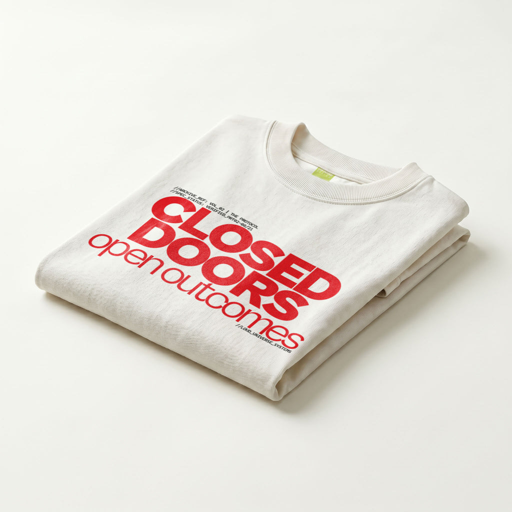CLOSED DOORS OPEN OUTCOMES | Unisex Regular Fit Minimalist T-Shirt | Vol. 2