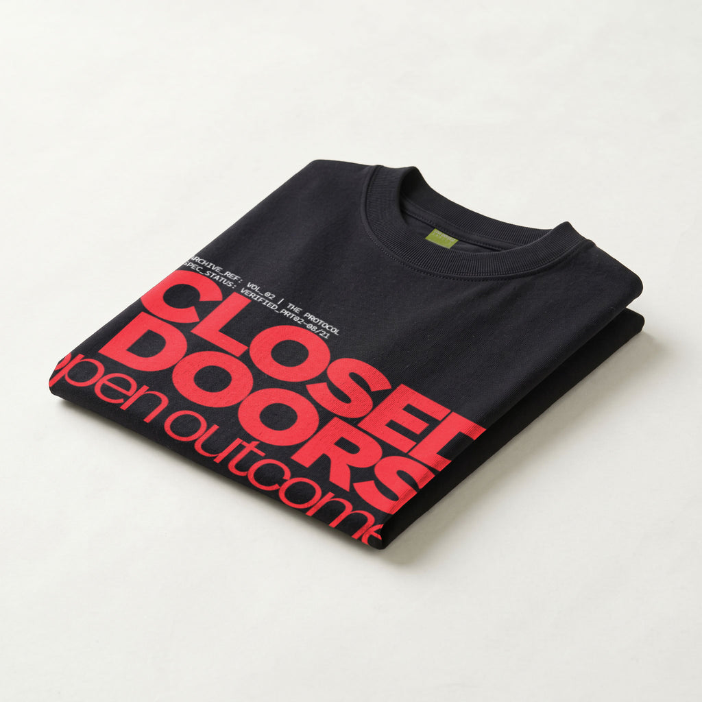 CLOSED DOORS OPEN OUTCOMES | Unisex Regular Fit Minimalist T-Shirt | Vol. 2
